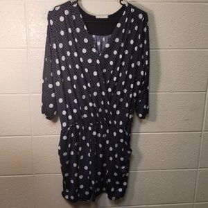 14 Blue and White polka dot romper